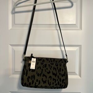 NWT Clare V Green Leopard Print Crossbody Handbag